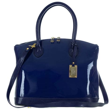 navy blue patent leather purse